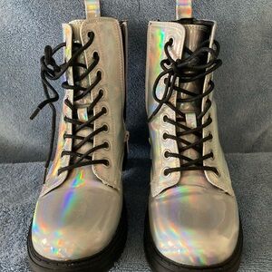 Iridescent Lace Up Combat Boots